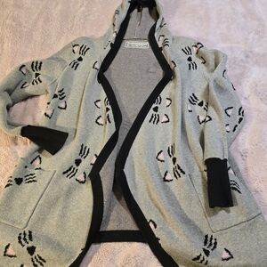 Gray Cat Print Cardigan